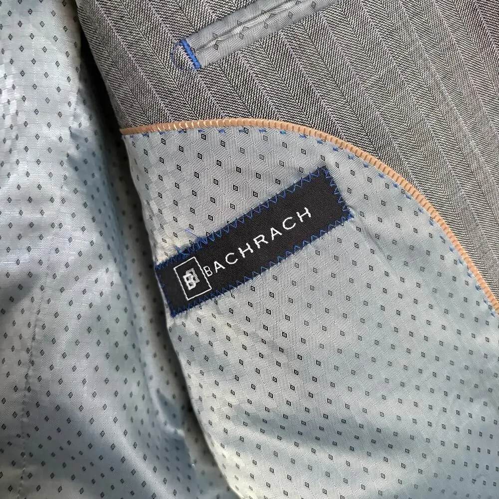 Bachrach gray wool blazer 2 button pinstripe suit jacket 40R